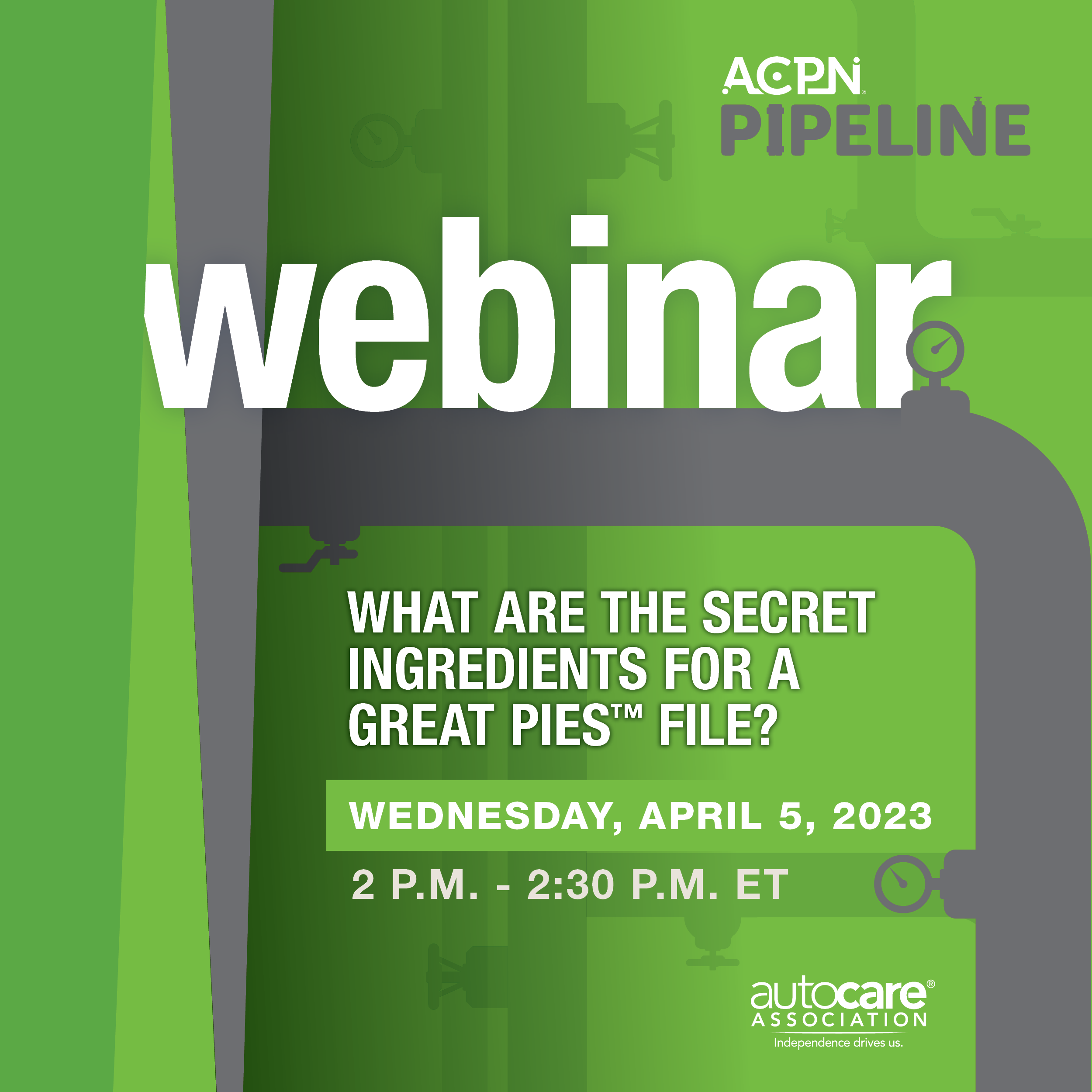 Graphic of ACPN Pipeline webinar titled What are the secret ingredients for a great PIES™ file?